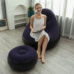 Φουσκωτός Καναπές Αναδιπλούμενος 90x110x85cm με Υποπόδιο - Σκούρο Μπλε