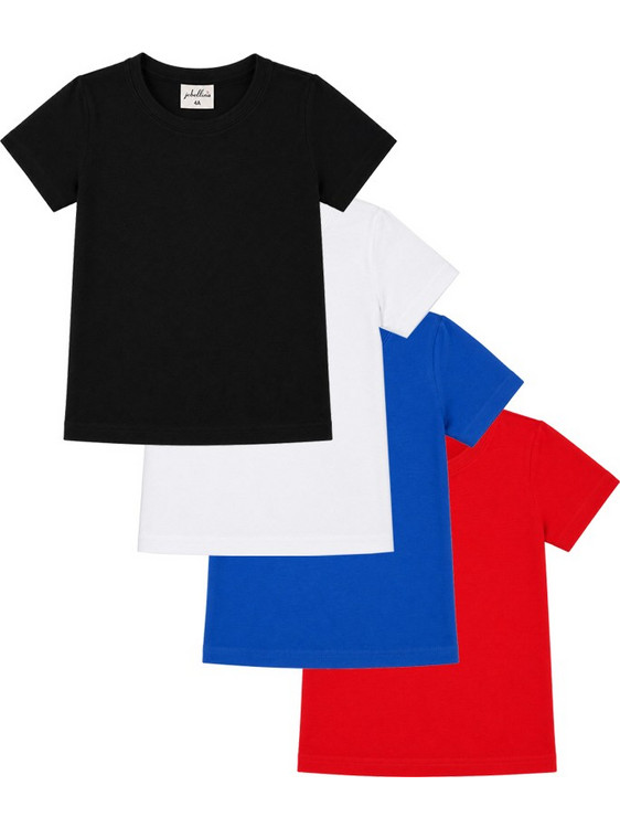 JEBELLINA Σετ 4 Παιδικά Κοντομάνικα UNISEX Βαμβάκι MJ2483 Κόκκινο-Μπλέ-Λευκό-Μαύρο
