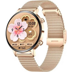 Smartwatch MK96 - Ροζ - Χρυσή κάσα / Ροζ - Χρυσό μεταλλικό λουρί
