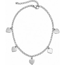 Ghetto Stainless Steel Heart Charm Anklet - Silver