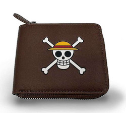 One Piece - Πορτοφόλι με Φερμουάρ Skull σε Καφέ Χρώμα