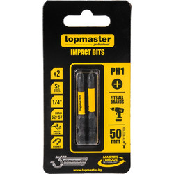 TOP MASTER Μύτη κατσαβιδιού Impact σταυρός με μέγεθος PH1 50mm συσκευασία 2τεμ. 338730