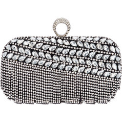 4Queens Τσαντάκι Clutch με Κρύσταλλα 19x11x4.5cm Black