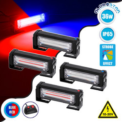 GloboStar(R) 85035 PRO Series ΣΕΤ 4 x Μπάρες Σήμανσης Οχήματος Αστυνομίας για Αυτοκίνητα & Φορτηγά 13 Προγραμμάτων Φωτισμού LED CREE CXB COB 36W DC 10-30V Αδιάβροχο IP65 Κόκκινο & Μπλε