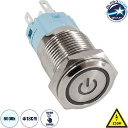 GLOBOSTAR(R) BUTTON 70770 Φωτιζόμενος Χωνευτός Διακόπτης On/Off LED AC 220-240V 1 x 3A 690W Αδιάβροχο IP65 Ψυχρό Λευκό 6000K - Μ1.8 x Π1.8 x Υ2cm