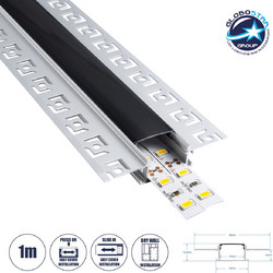 GLOBOSTAR(R) ALP-PLASTERIN GYPSO 70820-1M Χωνευτό Προφίλ Αλουμινίου Ειδικό για Γυψοσανίδα με Μαύρο Φιμέ Πατητό Κάλυμμα για Ταινίες LED IP20 - Ασημί & Μαύρο - Μ100 x Π6.7 x Υ1.4cm