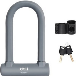DELI DELI κλειδαριά πέταλο ποδηλάτου με κλειδί DL508102, 126x196mm, γκρι