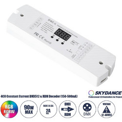 GloboStar 73145 D4C-L SKYDANCE DC DMX512 Constant Current & RDM Decoder 4 Καναλιών DC 12-48V 4 x 0.5A 22.5W - Max 2A 90W - IP20 Μ17 x Π5 x Υ2.5cm