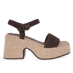 Komis & Komis Γυναικεία Πέδιλα Suede Σοκολατί με Χοντρό Χαμηλό Τακούνι και Φιάπα E807