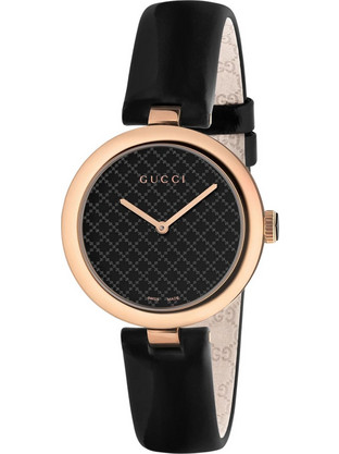 Gucci Diamantissima Γυναικείο Ρολόι με Μαύρο Δερμάτινο Λουράκι YA141401