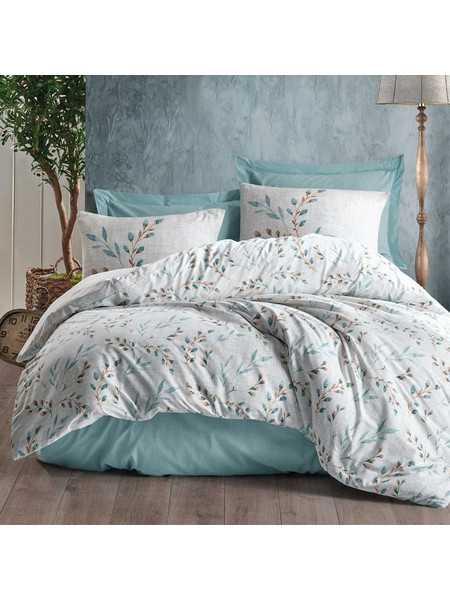 Σετ παπλωματοθήκη Lendell Cotton Box 4 τμχ Διπλή (200x220) χρώμα μέντα - λευκό