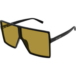 Saint Laurent SL909 002 Γυναικεία Γυαλιά Ηλίου Μάσκα Κοκάλινα Μαύρα με Πορτοκαλί Φακό