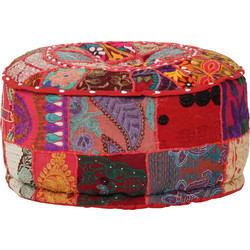 vidaXL Πουφ Patchwork Στρογγυλό Χειροποίητο Βαμβάκι 40x20 εκ. - πράσινο, 40x20