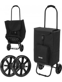 Καρότσι αγορών VEVOR με ρόδες, αναδιπλούμενο Trolley Dolly για ψώνια, μαύρο, 2-σε-1 τροχήλατο καρότσι με αποσπώμενη τσάντα, μαλακή λαβή αφρού, αποθηκευτικά διαμερίσματα, συμπαγές για αγορά, πλυντήριο,