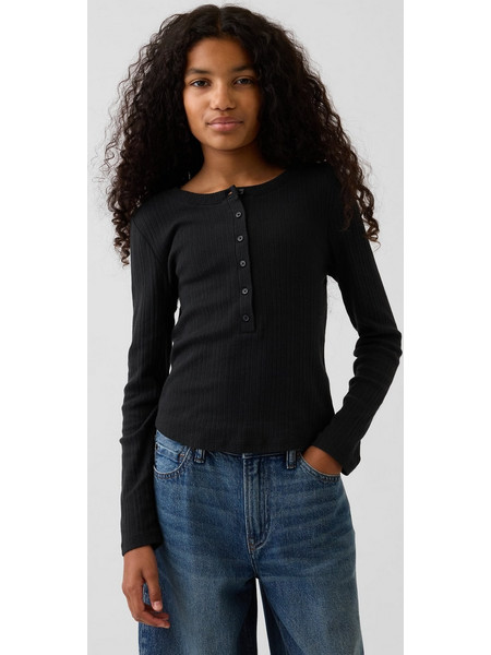 Παιδική Μπλούζα Henley με Ριμπ Πλέξη Black
