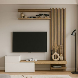 Σύνθεση τηλεόρασης Dumont χρώμα λευκό - sepet oak 180x36,8x200εκ