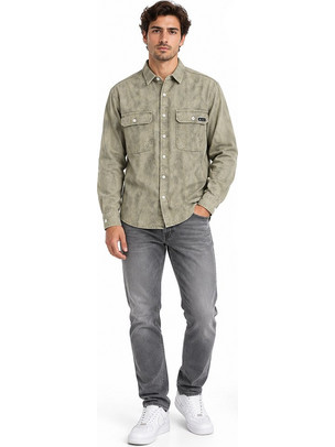 Ανδρικό τζιν overshirt καμουφλάζ μοτίβο με τσέπες Χακί