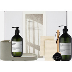 Meraki - Gift Box with Grey Holder, Nature Brush, Anti-Odour Hand Soap, Forest Garden Dish Wash - White - 490 ml - 1000 ml - Home and Kitchen