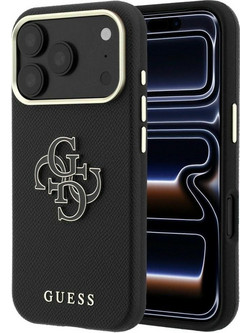 Guess Grained & Big Resin Logo Back Cover Black (iPhone 18 Pro / 17 Pro)