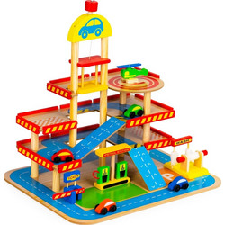 Ecotoys Ξύλινο Παιδικό Γκαράζ Επιπέδων Με Πάρκινγκ & Οχήματα HM013290