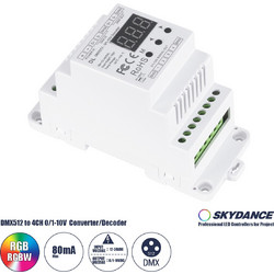 GLOBOSTAR(R) 73139 SKYDANCE DL PROLINK DIN Rail Converter / Decoder DMX512 σε 0/1-10V 4CH DC 12-24V IP20 - DMX512/RDM + 0/1-10V + Stand-alone Mode - M12xΠ7.8xΥ5.5cm