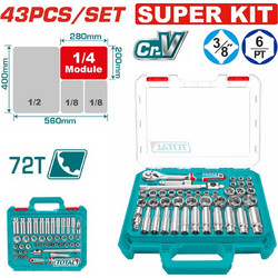 Total THT381436 Κασετίνα Καρυδάκια 3/8" 43 Τεμάχια Super Kit