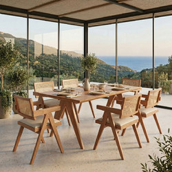 Τραπεζαρία Winslow Ι pakoworld σετ 7τεμ ξύλο rubberwood ανοιχτό καρυδί 160x85x75εκ - PAKOWORLD