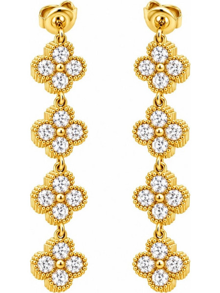 Χρυσά Ατσάλινα Μακριά Σκουλαρίκια Τετράφυλλα 4cm (E3502)