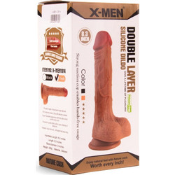 X-MEN Double Layer Ρεαλιστικό Dildo με Βεντούζα & Όρχεις 21cm Καφέ