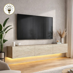 Έπιπλο τηλεόρασης επιτοίχιο Damla Megapap με LED χρώμα travertine 180x29,5x29,5εκ