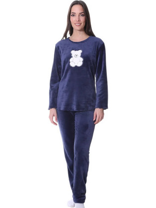 Lydia Creations Σετ Γυναικείες Πιτζάμες Fleece Σκούρο Μπλε