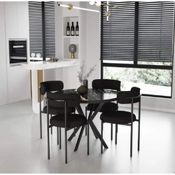 Stewehome Στρογγυλό τραπέζι από MDF για 4 άτομα και 4 μαύρες καρέκλες Teddy. 90x90 cm