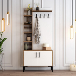 Hall Stand Viyana D Walnut, White Melamine Coated Particle Board 90x35x200 cm