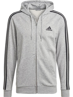 Adidas Essentials French Terry 3-Stripes Ανδρική Ζακέτα Φούτερ με Κουκούλα και Φερμουάρ Γκρι GK9034