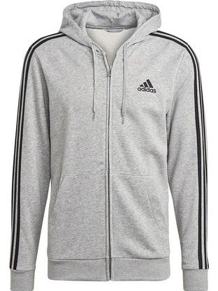 Adidas Essentials French Terry 3-Stripes Ανδρική Ζακέτα Φούτερ με Κουκούλα και Φερμουάρ Γκρι GK9034