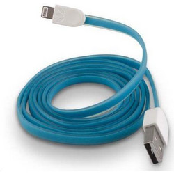 USB A 2.0 FLAT CABLE CHARGER/DATA BLUE 1m iPHONE 5/5s/5c/6/6plus & iPAD4/5/air/mini FOREVER T-0012048