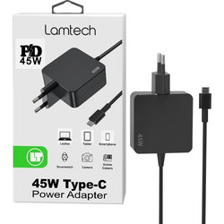 Lamtech LAM113430 USB-C Φορτιστής Laptop 45W 20V 2.25A με Ενσωματωμένο Καλώδιο Τροφοδοσίας