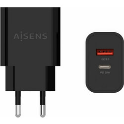 Aisens Φορτιστής χωρίς Καλώδιο με Θύρα USB-A & Θύρα USB-C 20W Quick Charge 3.0 & Power Delivery A110-0682 Black