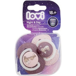 Lovi Night & Day Dynamic Ανατομικές Ορθοδοντικές Πιπίλες Σιλικόνης Νυκτός 18m+ Girl 2τμχ