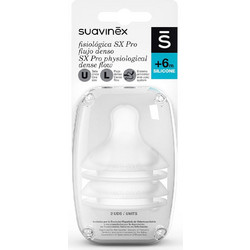 Suavinex SX Pro Physiological Θηλή Σιλικόνης για Μπιμπερό 6m+ Γρήγορης Ροής 2τμχ