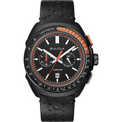 Bulova Racer Ανδρικό Ρολόι Χρονογράφος Αυτόματο με Μαύρο Δερμάτινο Λουράκι 98B428