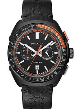 Bulova Racer Ανδρικό Ρολόι Χρονογράφος Αυτόματο με Μαύρο Δερμάτινο Λουράκι 98B428