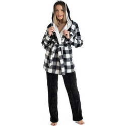 Rachel Γυναικεία Ρόμπα Χειμωνιάτικη Fleece Μαύρη Λευκή 13297
