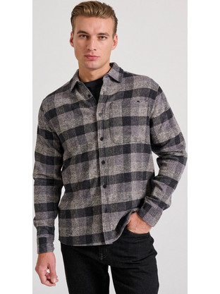Funky Buddha Flannel Ανδρικό Πουκάμισο Βαμβακερό Μακρυμάνικο Κανονική Γραμμή Ανθρακί FBM010-011-05