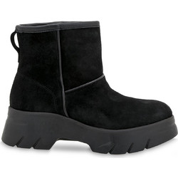 Komis & Komis Γυναικεία Μποτάκια Suede Μαύρα με Χοντρό Χαμηλό Τακούνι και Γούνα A2502