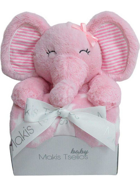 Makis Tselios Elephant Κουβέρτα Αγκαλιάς Fleece με Λούτρινο 80x110 Ροζ