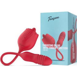 Teazers Διπλός Δονητής Rose Thrusting Dildo with Tongue Κόκκινος