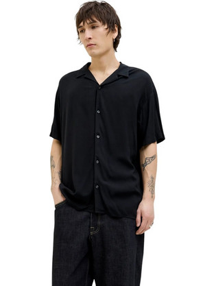 Jack & Jones Ανδρικό Πουκάμισο Κοντομάνικο Κανονική Γραμμή Μαύρο 12268443