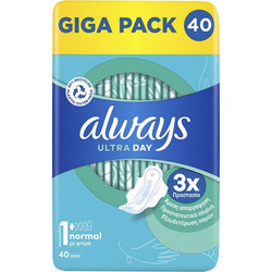 Always Ultra Day Normal Μέγεθος 1 Σερβιέτες με Φτερά για Κανονική Ροή 40τμχ