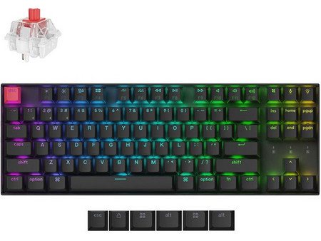 Keychron K8 V2 QMK Hot Swappable Ασύρματο Μηχανικό Gaming Πληκτρολόγιο TenKeyLess με Keychron Super Red Διακόπτες RGB Black